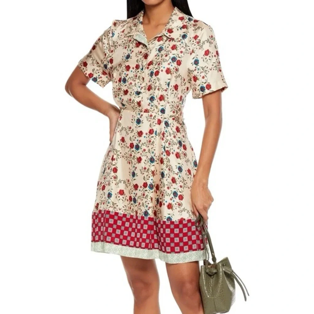 Sandro Ayeon Floral-Print Cutout Mini Dress US 6 FR 38 short sleeve A-line silk - Picture 2 of 16